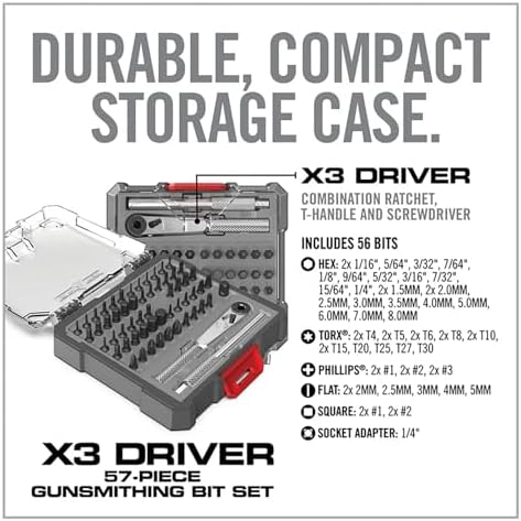 Real Avid X3 Precision Screwdriver Set with 1/4 Ratchet Wrench Bit Driver & Bit Extension - Tool Kit Includes Torx, Hex, Phillips, Flat & Square Bits (56 Piece)