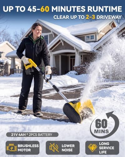Cordless Snow Shovel Electric 12 inch, 2×4 Ah Brushless Snow Blower Removal