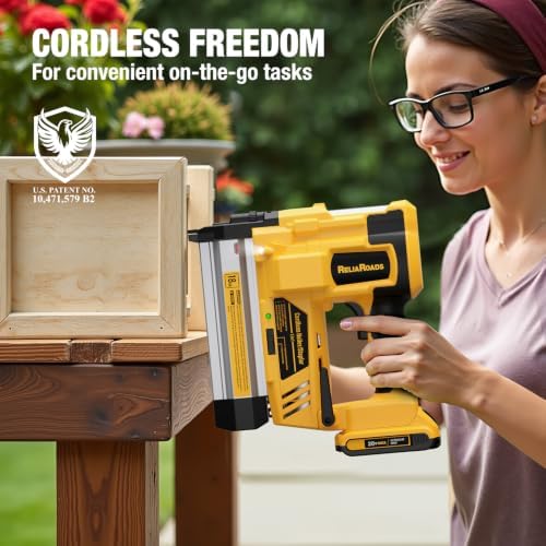 ReliaRoads 2" Cordless Brad Nailer, 18GA Nail Gun Battery Powered Compatible with DeWalt 20V MAX Battery, Electric Nailer Stapler with Nails Puller, Toolbag, 1600 Staples and Nails(No Battery)
