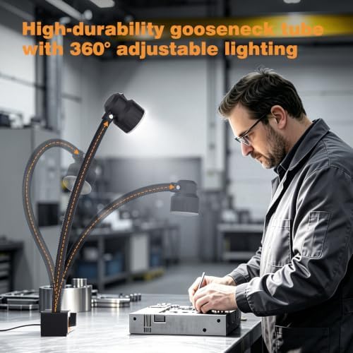 Magnetic Light, 35LEDs,1200 Lumen 120v Flexible Gooseneck Work Light with Adjustable Magnetic Base for Lathe CNC Milling Drill Press Sewing Machine Industrial Lighting, 12W