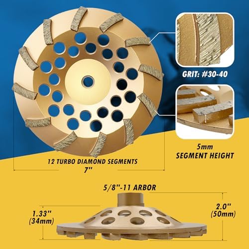 7" Diamond Grinding Wheel for Concrete Masonry 12 Segments 5/8"-11