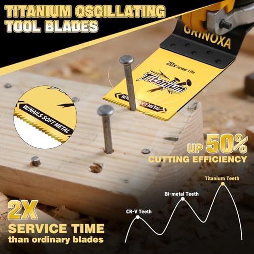 60PCS Multitool Blades, Oscillating Saw Blades with Titanium Coating, Japanese Teeth for Wood, Plastic & Metal, Universal Oscillating Tool Blades Fit DeWalt, Milwaukee, Ryobi, Fein