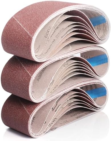 BOSHCRAFT 3x18 Sanding Belts, 21 Pack Belt Sander Paper 40/60/80/120/180/240/400 Grit Assortment Aluminum Oxide Sanding Belts for Wood Metal Polishing Knife Sharpening