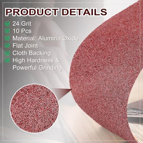 Demissle 10 Pack 8 x 19 Inch Floor Sanding Belt 24 Grit Heavy Duty Aluminum Oxide Cloth Sanding Belts Drum Floor Sander Sandpaper for Commercial and Residential Flooring