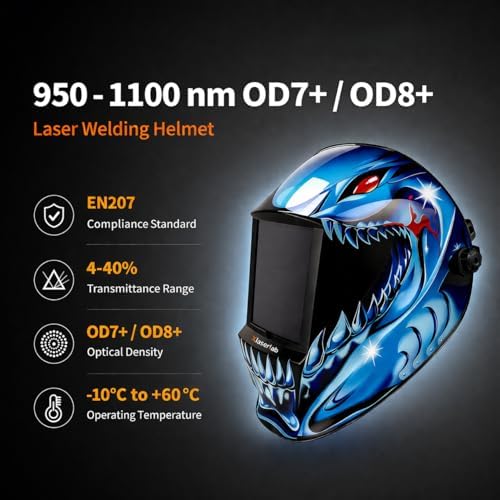 Laser Welding Helmet OD8+ – Large Viewing Area, Adjustable Fit, Infrared Protection Safety Mask for Laser Welding, Cutting, Cleaning & Marking