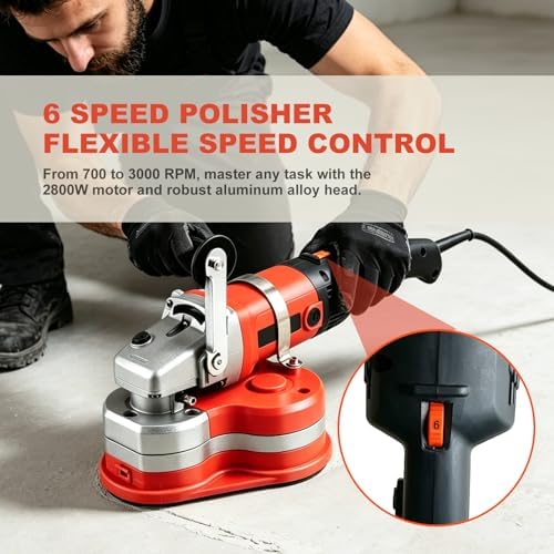 3-Head Electric Concrete Floor Grinder with Telescopic Rod, 6 Speed Diamond Polisher with Dustless Vacuum for Epoxy Removal, Cement, Stone, Granite and Metal Surface Grinding & Polishing
