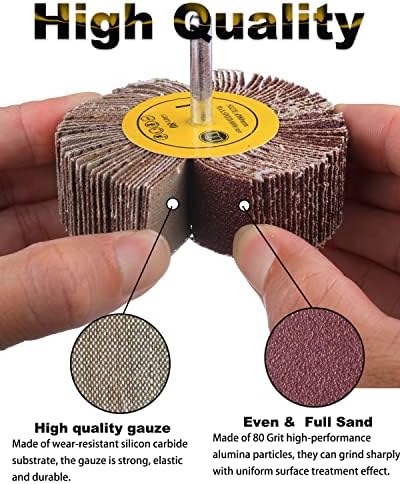 Rocaris 1/4" Abrasive Flap Wheel Sander Set, 80 Grit Aluminum Oxide Flap Wheels Cylindrical Shape Sanding Wheel, 8 Sizes (10)