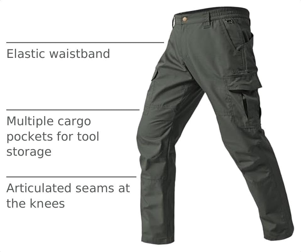 Mens Cargo Work Pants Durable Ripstop Tactical Pants with 7 Pockets Outdoor Water Resistant Hiking Woking Construction Pants