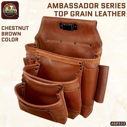 Graintex Ambassador Series 10 Pocket Framers Professional Nail & Tool Pouch Durable and Versatile Genuine Top Grain Leather for Framers, Constructors, Electricians, Plumbers, Handyman