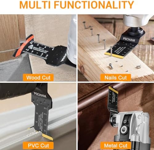 PECHAM Oscillating Tool Blade, 37PCS Universal Wood Metal Oscillating Multitool Quick Release Saw Blades Fit Porter Cable Black & Decker Rockwell Ridgid Ryobi Milwaukee DeWalt Chicago