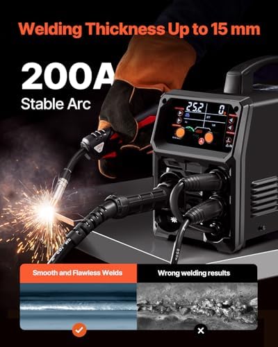 VEVOR MIG Welder, 200A Synergic Mig Welding Machine, 4-in-1 Gas MIG/Flux Core MIG/Stick/Lift TIG Multi-Process Welder Machine, 110V/220V Dual Voltage Mig Welder with IGBT Inverter & LCD Screen Display