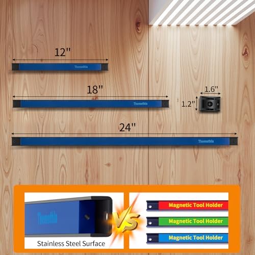 24" Magnetic Tool Holder Strip, 4 Pieces Blue Metal Tool Organizer Rack with Stainless Steel Surface, Magnet Bar for Garage Workshop, Easy To Install with Mounting Screws