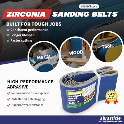 8 Pack 6 x 48 Inch Zirconia Sanding Belts, 60 Grit Heavy Duty Belt Sander Paper, Fits Belt Sander & Bench Sander for Professional Woodworking, Metal Polishing and Surface Refinishing