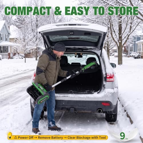 20V Electric Snow Shovel, 12 Inch Cordless Snow Blower with 2 Batteries (Forest Green)