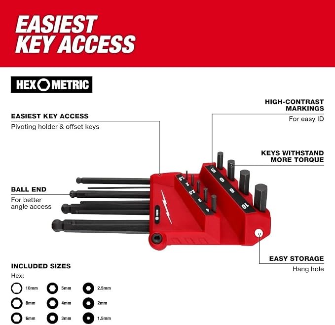 48-22-2187 Hex Key for Milwaukee 22-Key Ball End L-Key Set