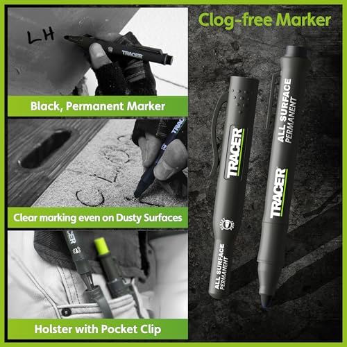 Tracer Construction Pencil Kit - Carpenter Pencils w/Markers - 5pc Set