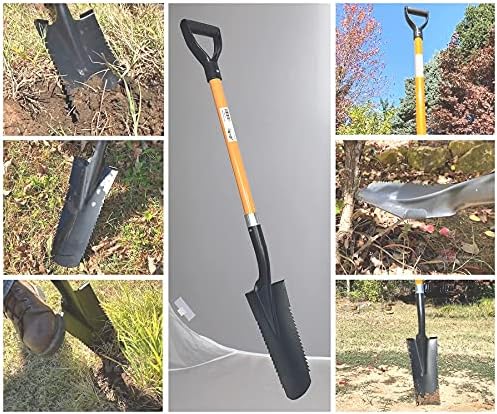 Ashman Drain Spade Teeth Shovel (2 Pack) - 48 Inches Long Handle Spade with D Handle Grip - Durable Handle with a Thick Metal Blade - Multipurpose Premium Quality Orange