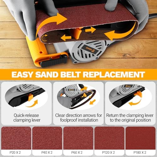 Belt Sander Corded: DEKOPRO 8.4A Belt Sander Handheld with Dust Bag & 2 Metal C Clamps, 1010W 3×21-Inch Power Belt Sanders with Variable-speed Control for Woodworking