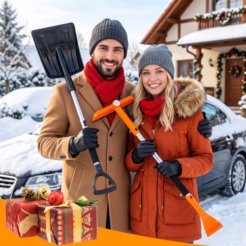 COCCKO 47.6" Car Snow Brush and Ice Scraper, 3-in-1 Heavy Duty Extendable Snow Shovel with 360° Rotating Silicone Brush Head, Durable Snow Removal Tool for SUV Truck(Tangerine)