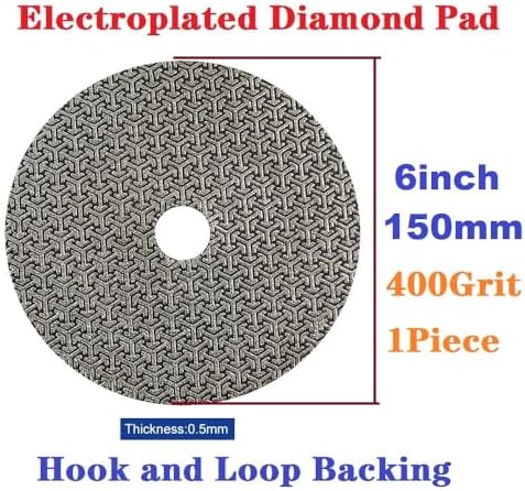Electroplated Diamond Sanding Paper Sheet Pad,400Grit 6inch 150mm Grinding Sandpaper Pad Hook and Loop Backing for Metal Glass Porcelain Ceramic Hand Polishing & Trimming (1 Piece)