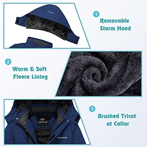 FARVALUE Boys Waterproof Ski Jacket Windproof Winter Coat Warm Snow Coat Outdoor Raincoats with Removable Hood