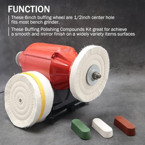 SCOTTCHEN 6inch Buffing Polishing Wheels 1/2" Arbor Hole,Soft/Fine/Medium for Bench Grinder Tool-4PCS,with Buffing Polishing Cutting Compounds 7.4 Oz.Kit