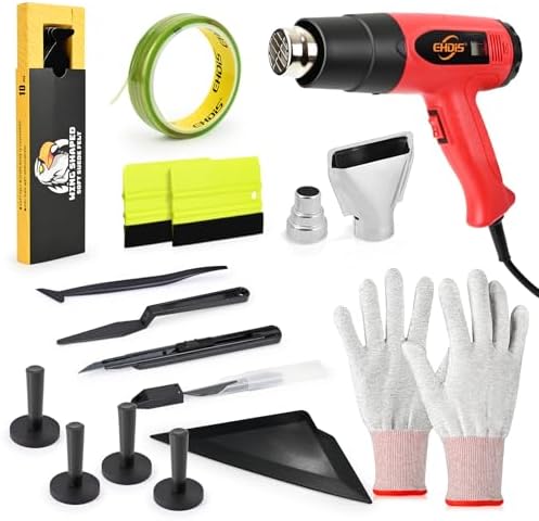 EHDIS Professional Vinyl Wrap Tool Kit with Heat Gun – Complete Car Wrapping Tools for PPF, Tint & Decals | Includes Squeegees, Knives, Gloves & Knife Less Finish Line