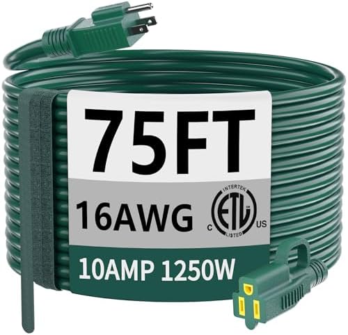 HUANCHAIN 16/3 Gauge Indoor Outdoor Green Extension Cord 75 ft Waterproof
