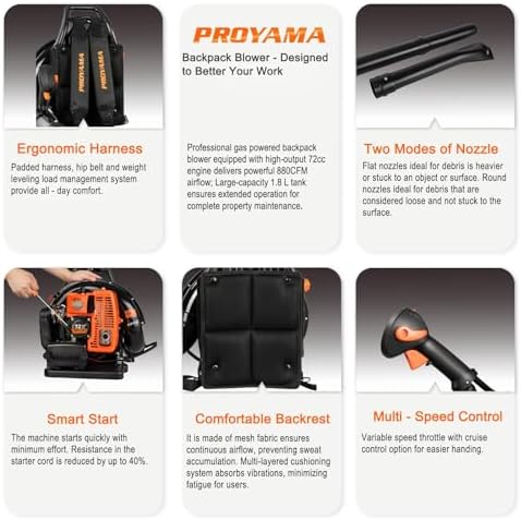 PROYAMA 72CC Gas Backpack Leaf Blower, Garden Yard Cleaning, Snow Removal