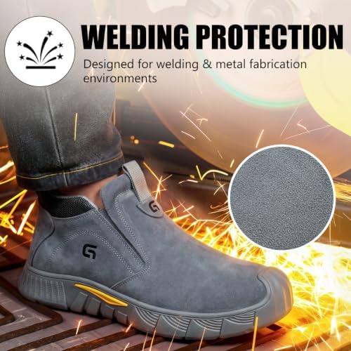 GLANOUDUN Steel Toe Shoes for Men Welding Work - Slip-On, Mid-Top Coverage