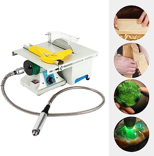 5-in-1 Multi-Function Table Saw, Bench Grinder Polisher with Flexible Shaft, 800-10000 RPM Adjustable Speed for Jewelry Wood Metal Cutting Polishing Carving, 750W