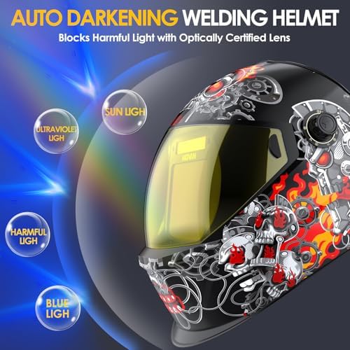 Welding Helmet Auto Darkening True Color Large Viewing, Welding Hood Solar/Rechargeable Battery Powered, Wide Shade 4/5-13 with 4 Arc Sensor, Optical Clarity Welding Mask for TIG MIG ARC Grind