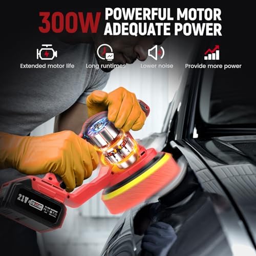 Updated 6 Inch Cordless Car Buffer Polisher with 2x4.0Ah Batteries