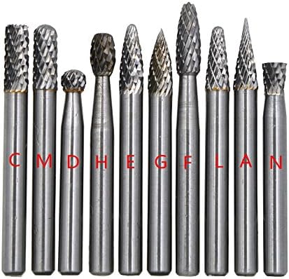 10Pcs/set 1/4 Dia. Oval Burrs Heavy Duty Solid Carbide Grinding Heads Chamfering Abrasion Industrial Deburring Rotary Tools for Hard Steel Metal Metalworking