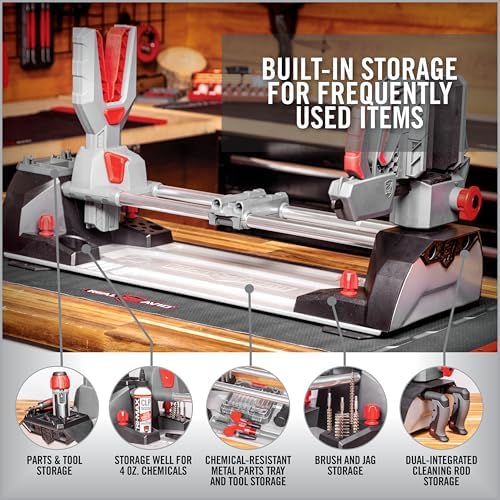 Real Avid Master Gun Workstation Up to 18.3" of Travel One-Hand Quick Adjustable Clamping, Non-Marring Form-Fitting Yokes Vise Ideal for Gun Cleaning & Maintenance w/Leveling Knob for Scope Mount