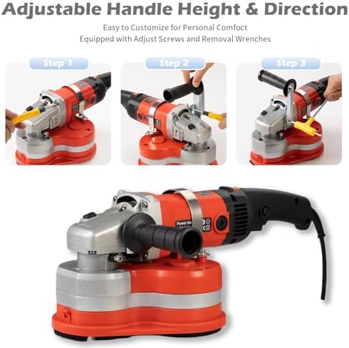Electric Diamond Polisher Machine+Telescopic Rod 3800W 6 Speed Gears Triple Head Concrete Diamond Grinder for Metal,Stone,Cement Brick Surface Grinding,Epoxy Resin Removal Rock Granite