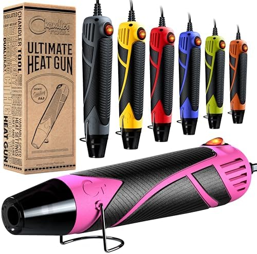 Heat Gun for Crafting, Mini Dual Temp Hot Air Gun Tool for Epoxy Resin, Shrink Wrapping, Vinyl Wrap, Embossing, Electronics, Candle Making, Sublimation, Phone Repair & DIY (Pink/Black)