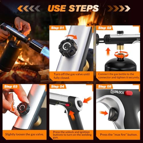 Saker Propane Torch,3272°F High Heat Adjustable Flame Thrower Gun with Safety Lock,Propane Torch Gun Flamethrower for BBQ, Grill, Campfire,Searing Steak, Cooking and Camping(Tank Not Included)