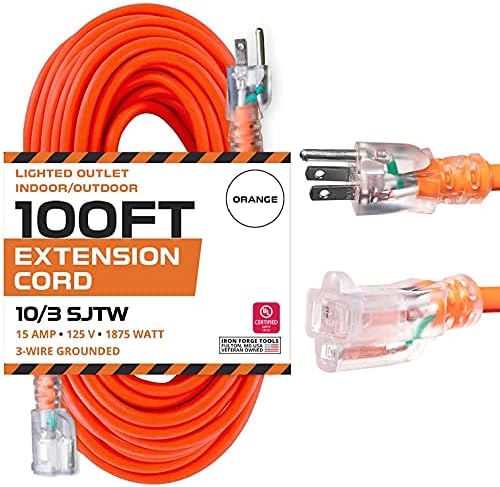Iron Forge Cable 10 Gauge Extension Cord Heavy Duty, 100 Ft - Orange SJTW