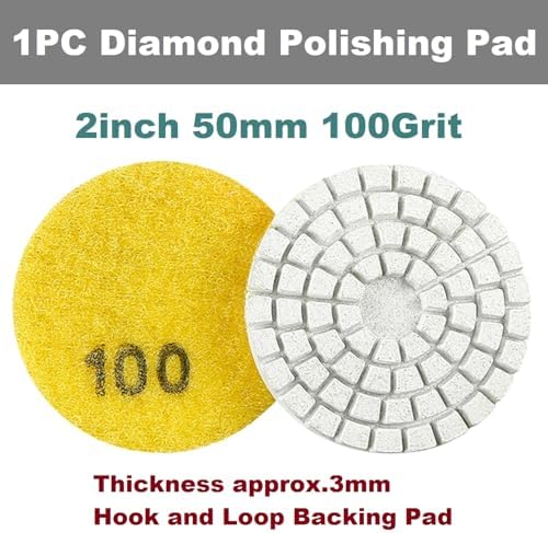Diamond Polishing Pad, 2 inch 50 mm 100 Grit Sanding Discs for Grinder & Polisher, Hook and Loop Backing Pad for Grinding Buffing Granite Marble Concrete Stone (1 Piece)