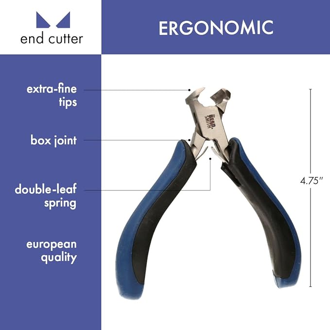The Beadsmith Ergonomic End Cutter Tool – 5 inches (127mm) – Comfortable Ergonomic Grip, Double-Leaf Springs & Polished Steel Head – Extra-Fine Tips Precision to Medium Level Work