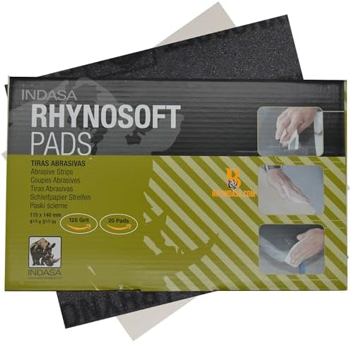 Indasa Rhynosoft Foam Sanding Pads - 4.5" x 5.5",Hook and Loop, 120 Grit, Plusline, Flexible, Tear-Resistant, Ideal for Automotive, Wood, & Finishing (Pack of 20 Pads)