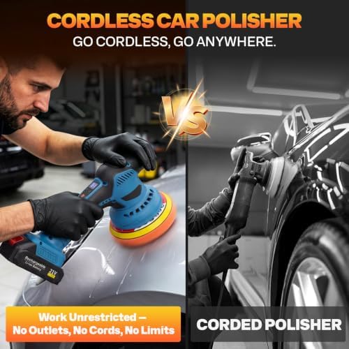 8-Speeds Cordless Car Buffer Polisher Kit (31PCS), 21V 2*2000mAh Batteries