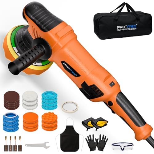 Car Buffer Polisher, 6 Inch Dual Action Polisher, 2500-6000RPM with 6 Variable Speed, Constant Power & Detachable Handle with 14 Buffing Pads for Car Detailing, Polishing, Waxing and Scratch Removal