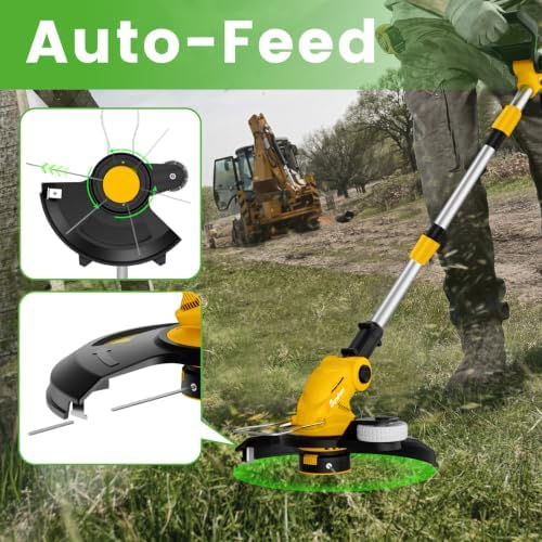 20V Electric Weed Wacker Edger Lawn Tool, Battery Powered Weed Eater 12-Inch Cordless String Trimmer Grass Trimmer Lightweight Yard Tools for Garden, Lawn Mower Cutter with 2 2.0Ah Battery and Charger