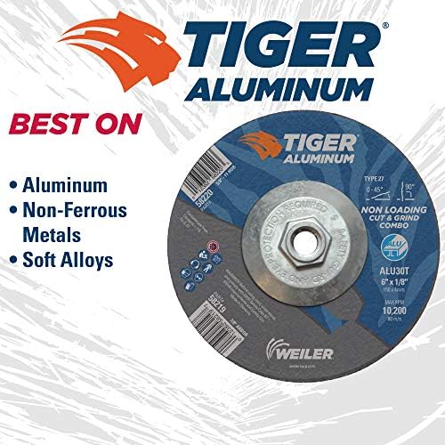 Weiler 58220 6 x 1/8 Tiger Aluminum Type 27 Cut Off/Grind Combo Wheel ALU30T 5/8-11 Nut (Pack of 10)