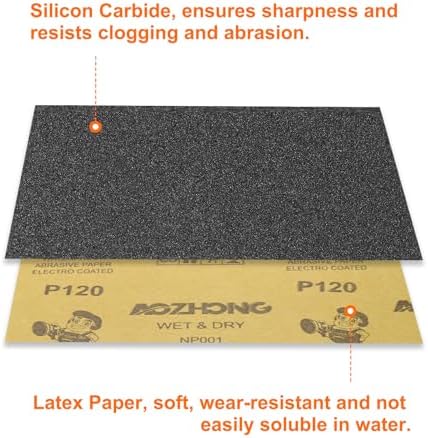 HARFINGTON 30pcs Sandpaper 120 Grit 9 x 11 Inch Waterproof Backing Silicon Carbide Abrasive Wet Dry Sanding Sheets for Wood Finishing, Metal Sanding, Automotive Polishing