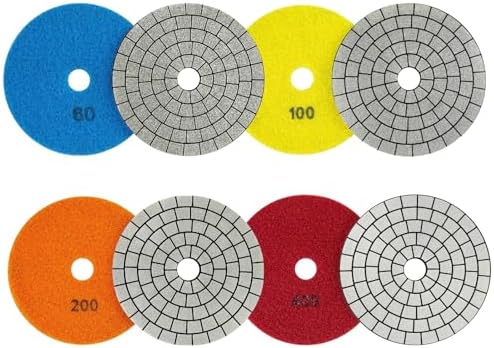 4PCS Electroplated Diamond Sanding Pad, 60#/100#/200#/400# Grit 5inch 125mm Grinding Disc Hook and Loop Backing for Stone Tile Glass Trimming & Metal Polishing & Wood Sanding