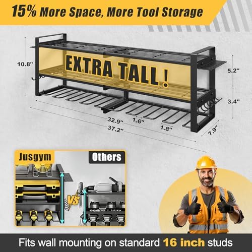 Power Tool Organizer Wall Mount, 350LBS Capacity, 3 Tier, 8 Drill Holders