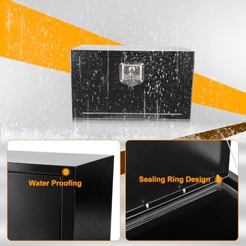 24 Inch Underbody Truck Box Steel Storage Tool Box,24 x 12 x 14 Tool Chest Organizer w/Lock and Keys For Pickup,Truck Bed, RV, Trailer,Heavy Duty Waterproof Black box